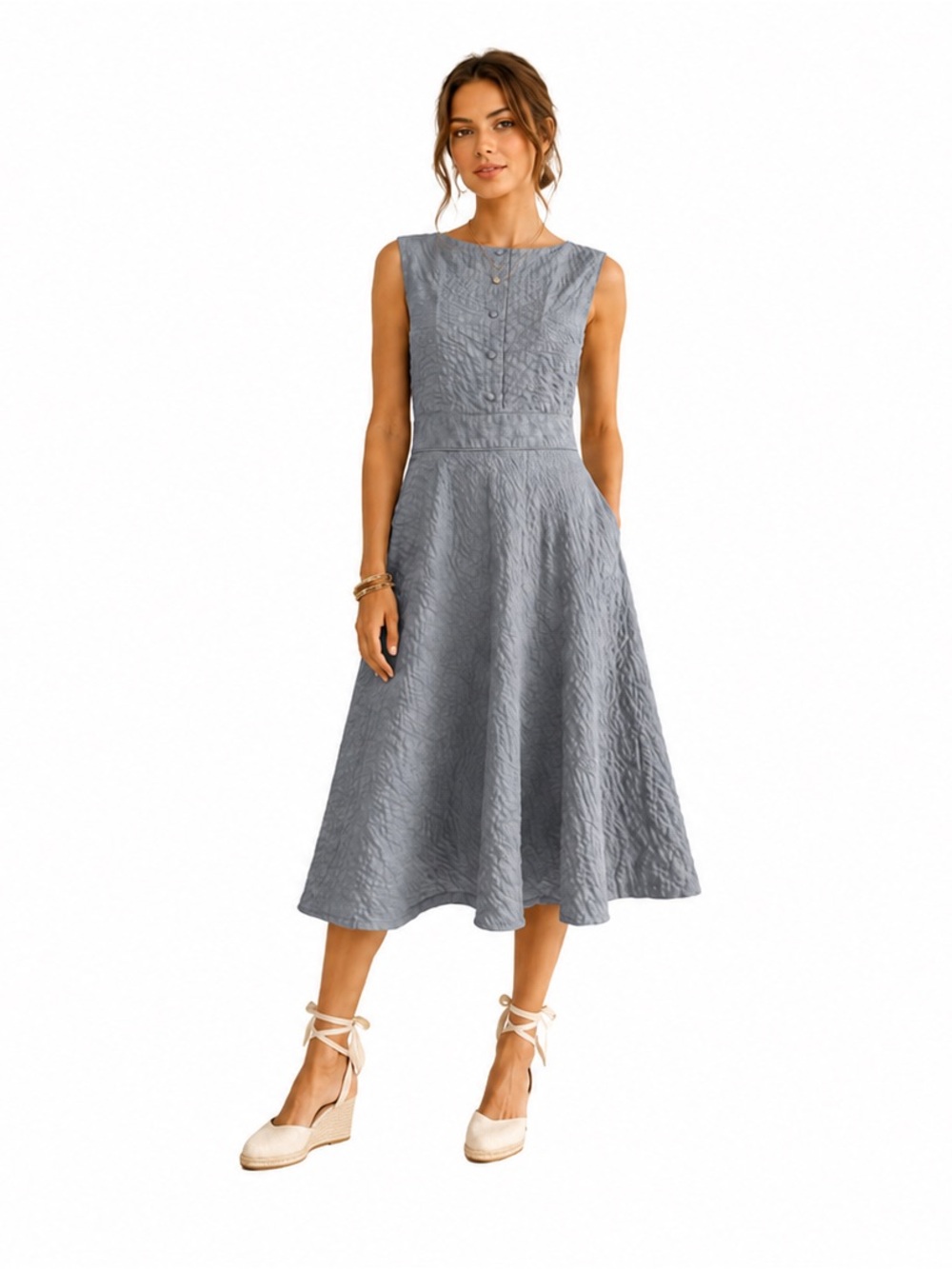 J. Crew Slate Blue Textured Midi Dress
